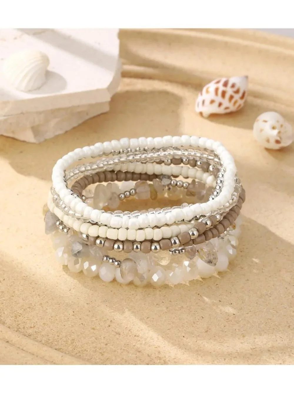 Boho Stackable Beaded Bracelets Set - 8PCS Natural Stone Stretch Jewelry Gifts